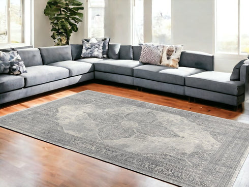 2' X 4' Gray Distressed Medallion Area Rug